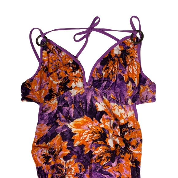 Vtg Just Cavalli Orange and Purple Floral Open Back Dress w- Convertible Straps - Picture 3 of 7